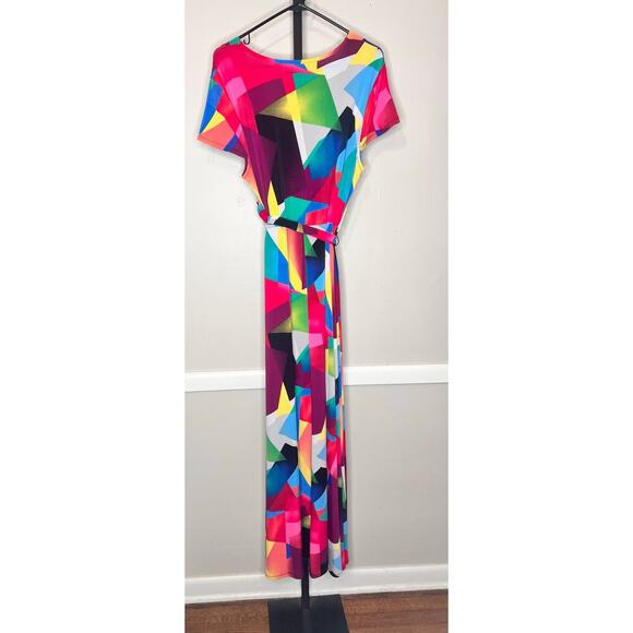 NY&C Geometric Print V-Neck Waist-Tie Maxi Dress NEW Size 1X - Picture 3 of 8